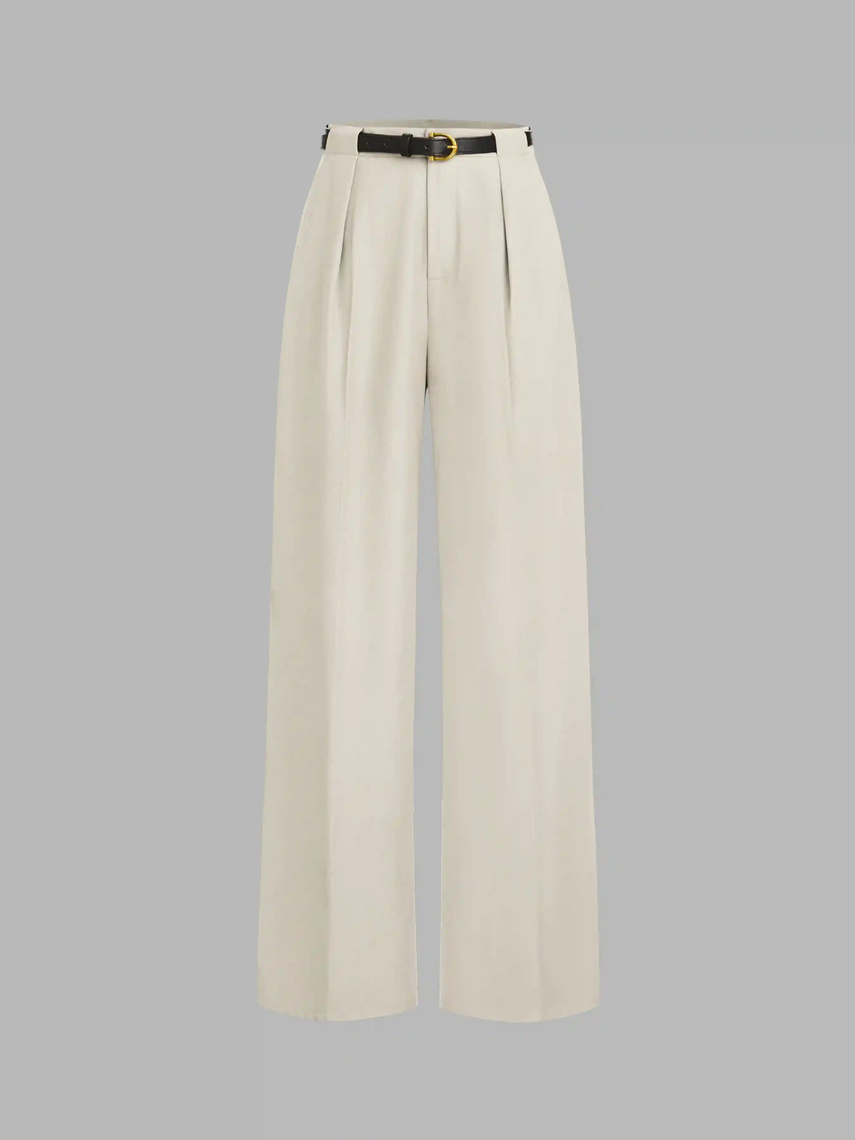 Petite Mid Rise Solid Straight Leg Trousers With Belt