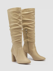 FAUX SUEDE CHUNKY HEEL KNEE HIGH BOOTS