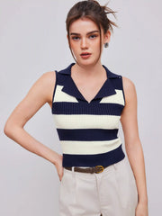 Knit Collar Striped Tank Top