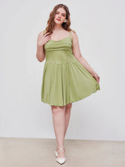 Cowl Neck Corset Knotted Ruffle Mini Dress Curve & Plus