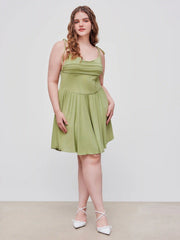 Cowl Neck Corset Knotted Ruffle Mini Dress Curve & Plus