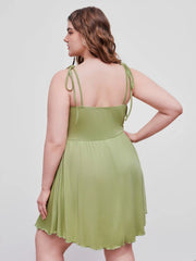 Cowl Neck Corset Knotted Ruffle Mini Dress Curve & Plus