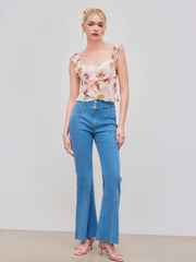 Stretch Denim High Waist Flared Jeans
