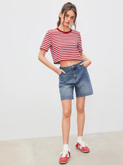 Denim High Rise Solid Wide Leg Shorts