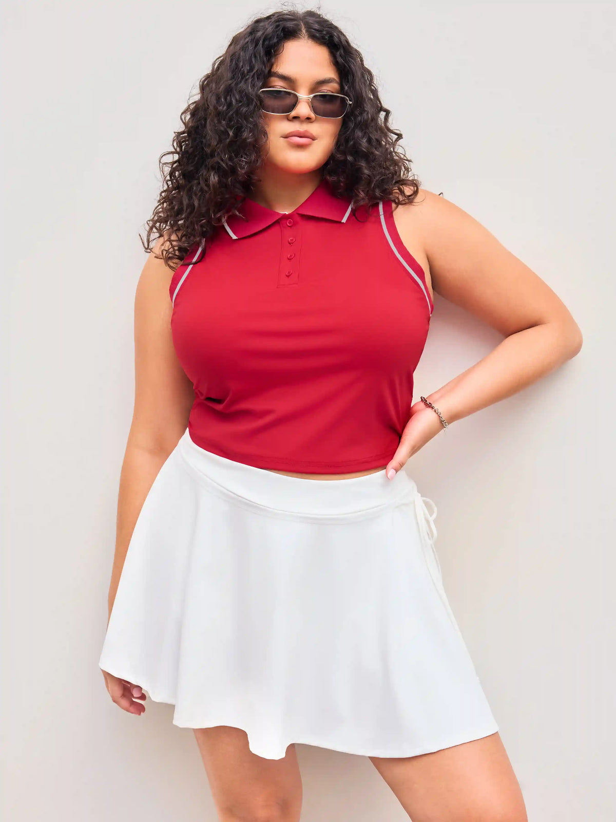 CIDERAIRY™ Collar Contrasting Binding Button Crop Top Curve & Plus