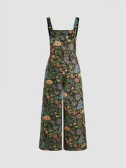 Updated Fabric Corduroy Square Neck Floral Pocket Jumpsuit
