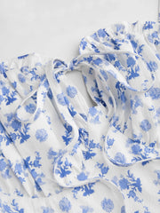 Woven Floral Ruffle Hem Knotted Layered Mini Dress Curve & Plus