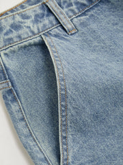 Cider Denim Mid Rise Solid Bowknot Pocket Wide Leg Jeans Curve & Plus