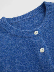 Wool-blend Round Neckline Solid Button Knitted Cardigan