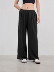Petite Solid Elastic Waist Wide Leg Pants
