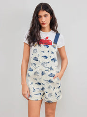 Square Neck Shell Graphic Pocket Romper