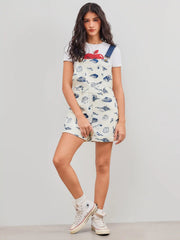 Square Neck Shell Graphic Pocket Romper