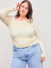 Asymmetrical Neck Mesh Long Sleeve Jersey Top Curve & Plus