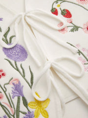 Knit V-neck Floral Embroidery Tie Front Vest