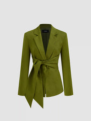 Jacquard Collar Floral Pocket Knotted Button Blazer