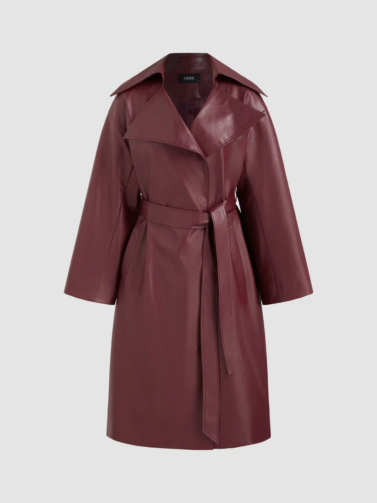 Faux Leather Trench Coat With Belt