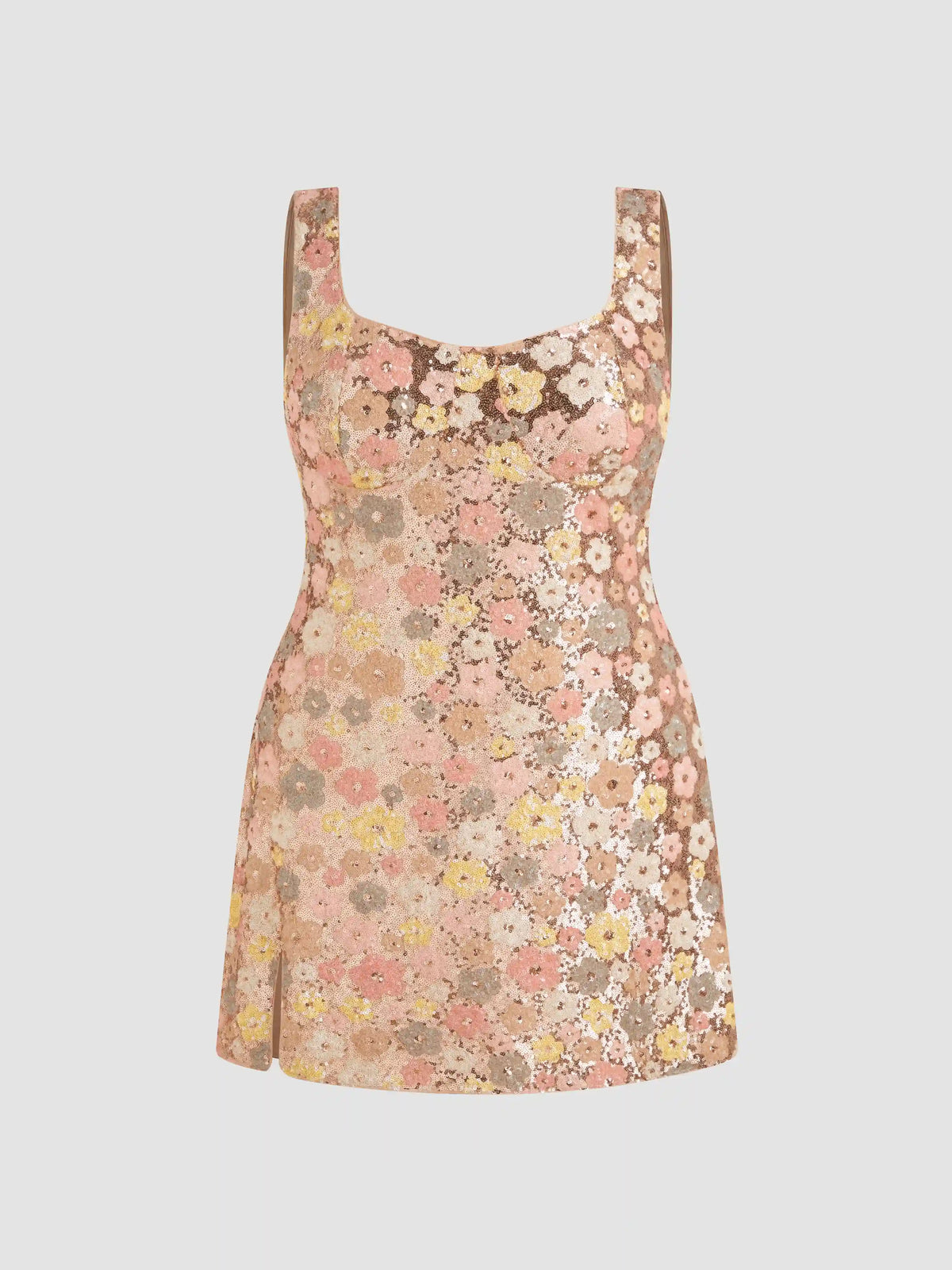 Sequin Scoop Neckline Floral Split Mini Dress Curve & Plus
