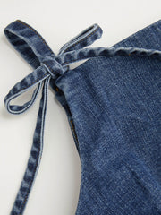 Stretch Denim Solid Zipper Knotted Mini Dress
