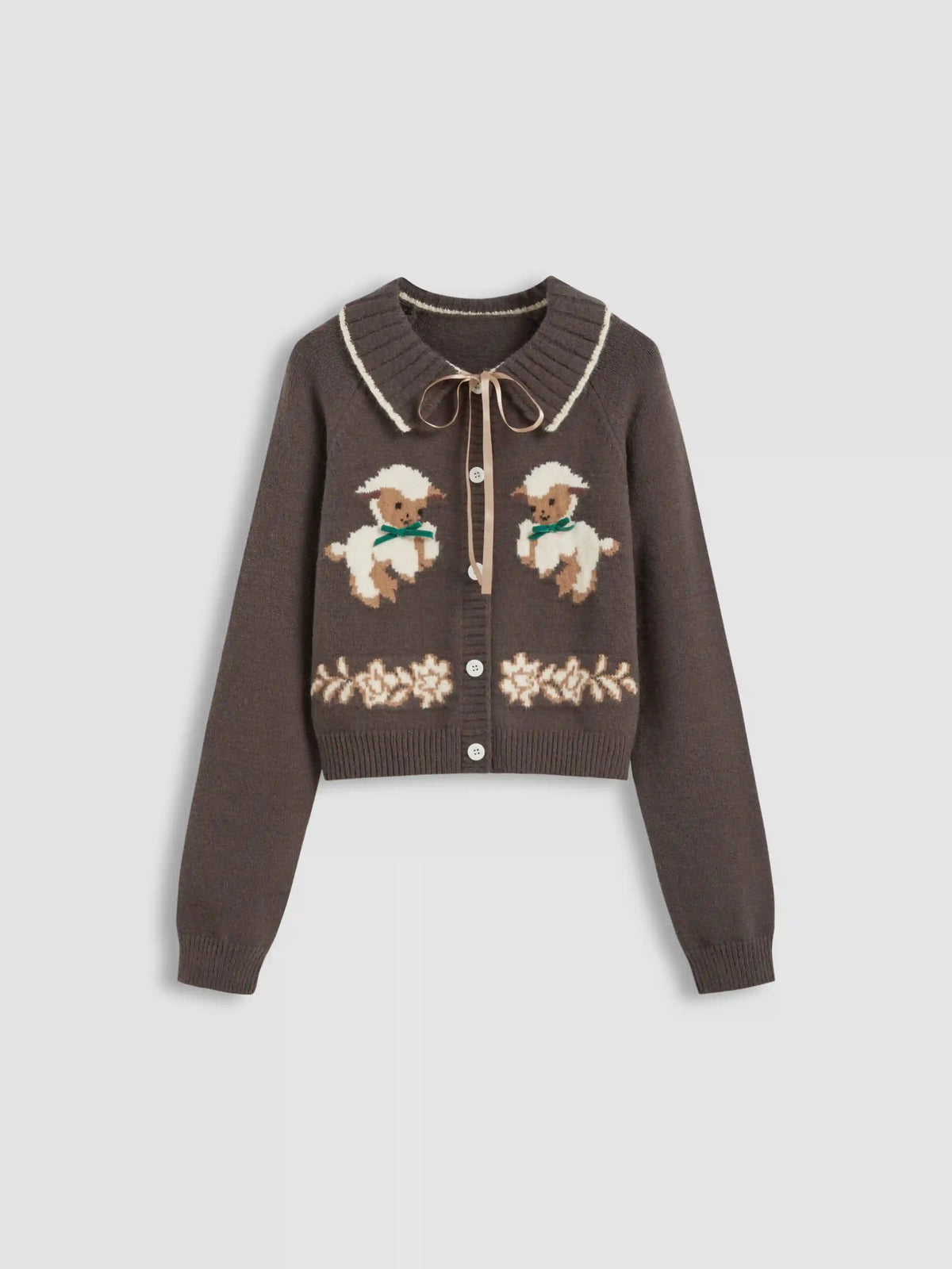 Knit Collar Bowknot Sheep Cardigan