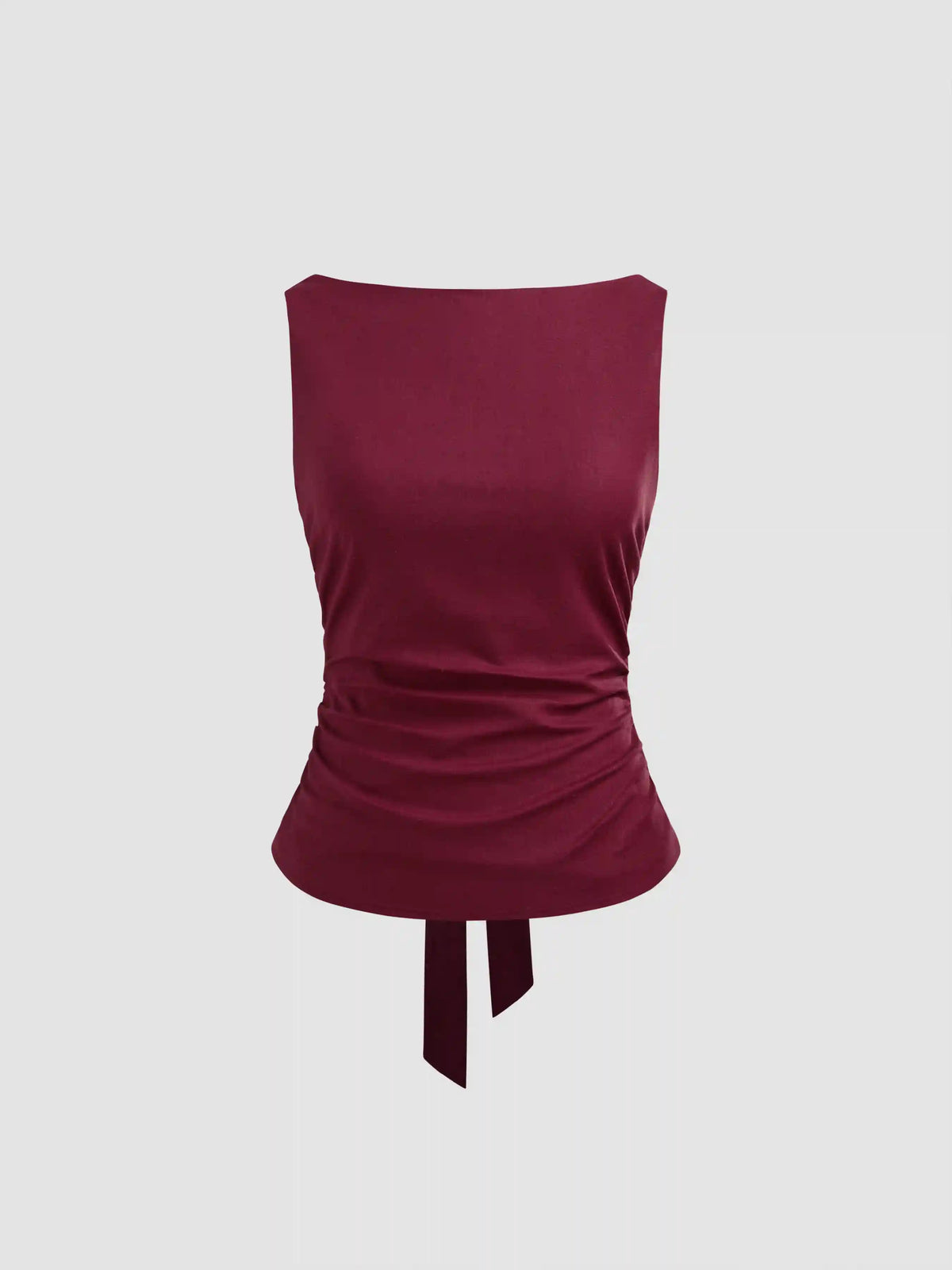 Linen-blend Boat Neckline Solid Bowknot Tank Top