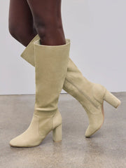 FAUX SUEDE CHUNKY HEEL KNEE HIGH BOOTS
