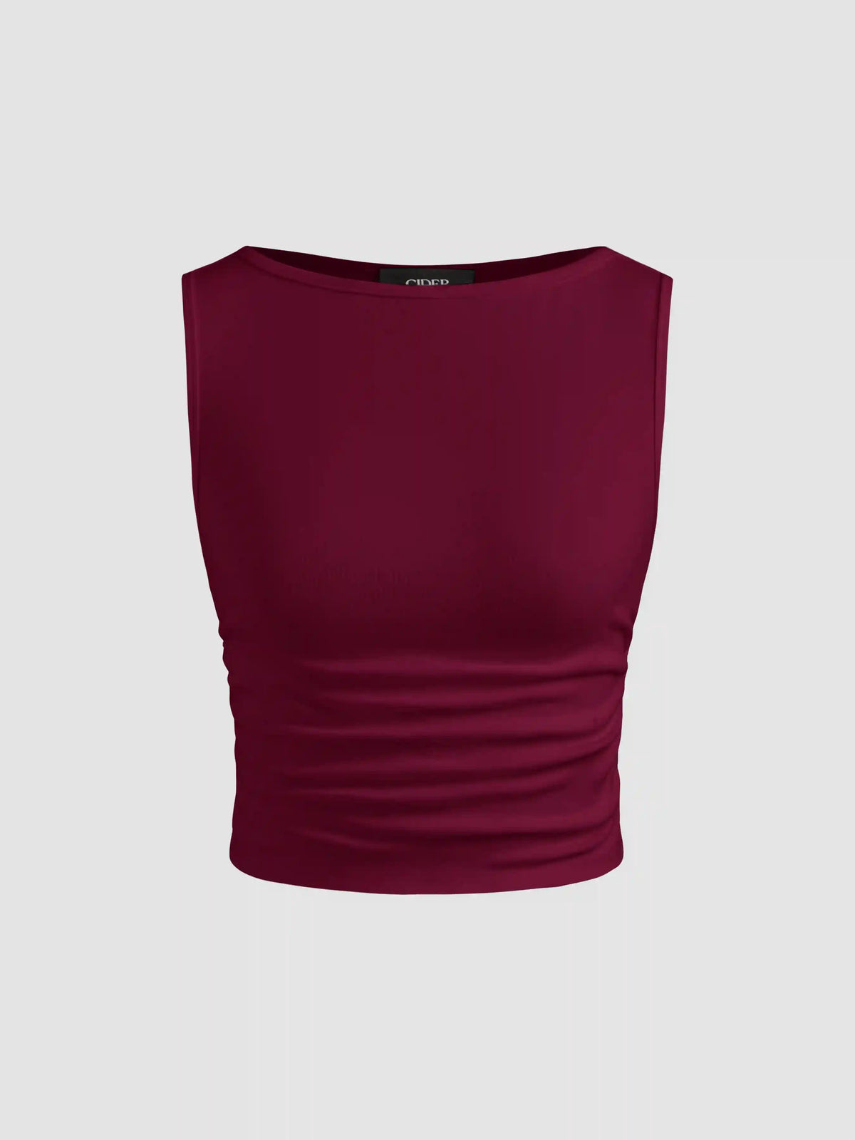 Boat Neck Ruched Solid Crop Tank Top