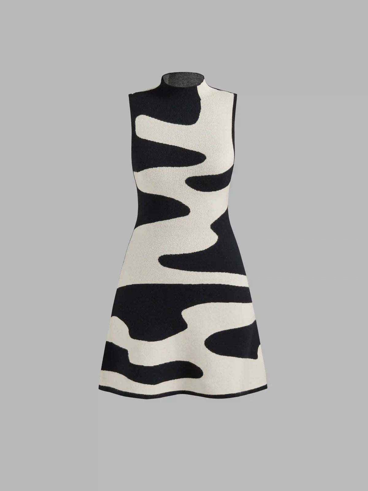 Knit High Neck Zebra Striped Mini Dress