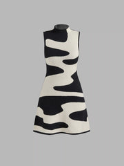 Knit High Neck Zebra Striped Mini Dress