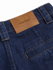 Denim High Waist Pleated Straight Leg Jeans