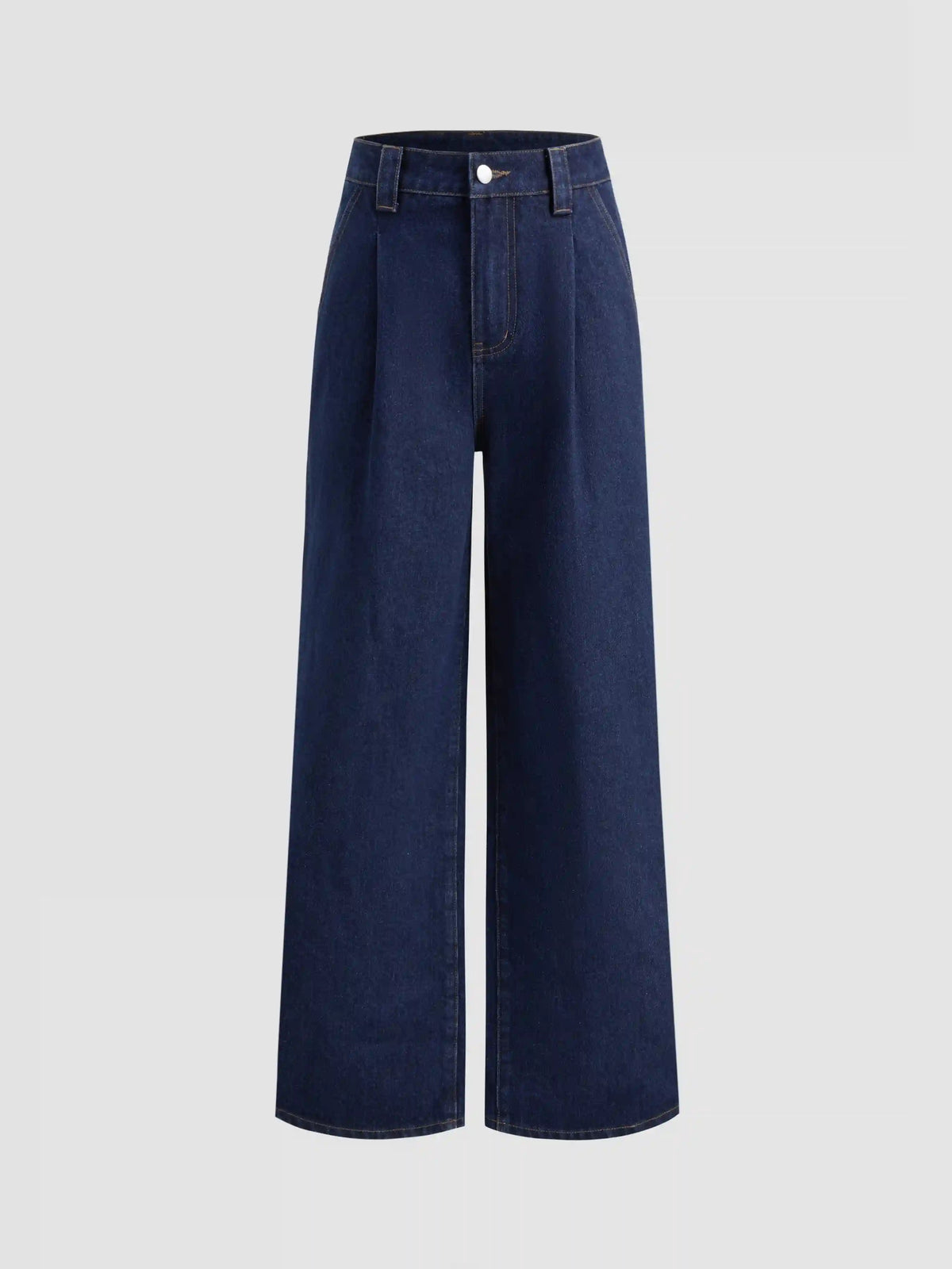 Denim High Waist Pleated Straight Leg Jeans