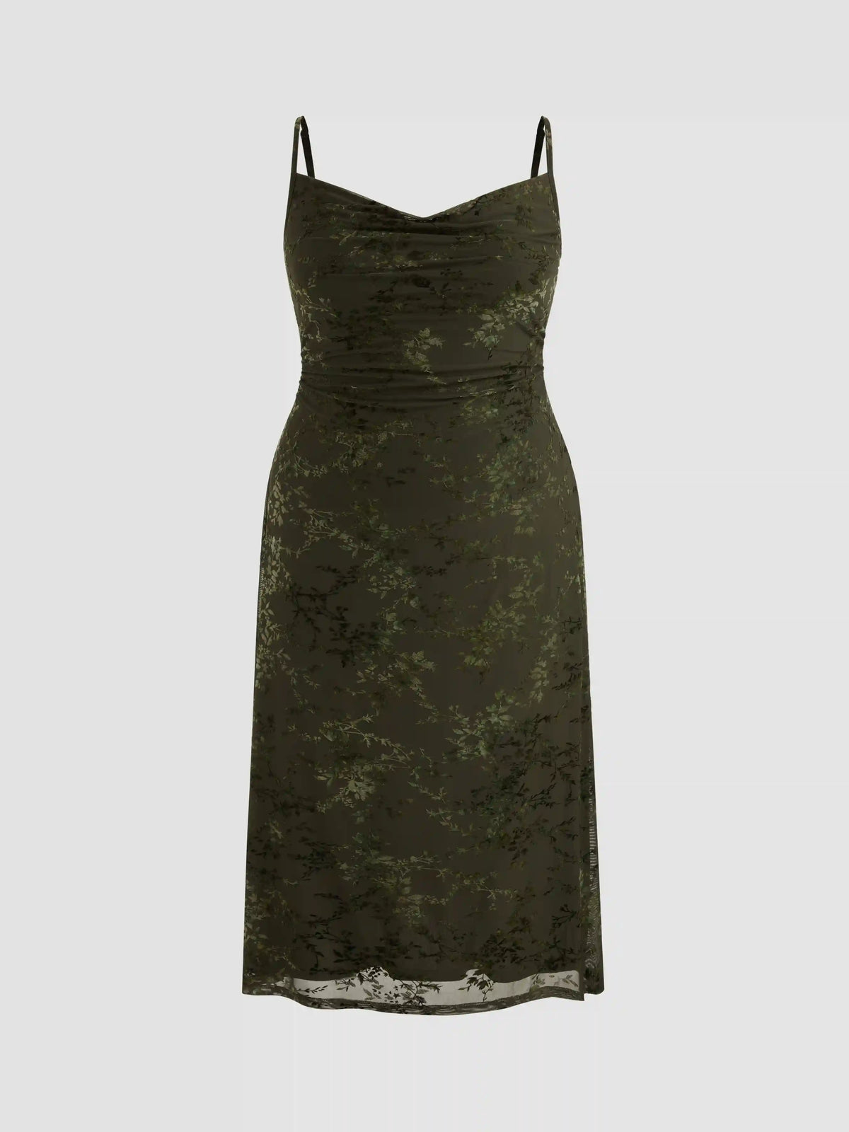 Mesh Cowl Neck Floral Ruched Maxi Dress Curve & Plus