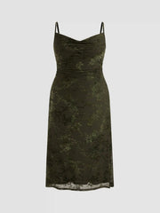 Mesh Cowl Neck Floral Ruched Maxi Dress Curve & Plus