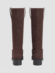 BUCKLE DISTRESSED KNEE HIGH BOOTS