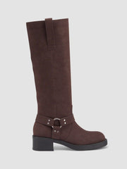BUCKLE DISTRESSED KNEE HIGH BOOTS