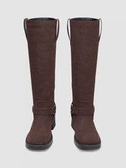 BUCKLE DISTRESSED KNEE HIGH BOOTS