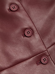 Faux Leather V-Neck Belted Vest