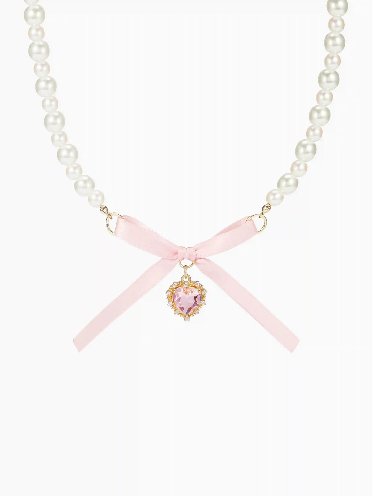 BOWKNOT & HEART FAUX PEARL PENDANT NECKLACE