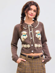 Knit Collar Bowknot Sheep Cardigan