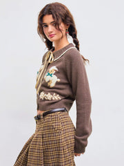 Knit Collar Bowknot Sheep Cardigan