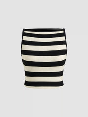 Boat Neckline Striped Crop Tank Top & Linen-blend High Rise Pleated Wide Leg Trousers