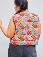 Reversible Cotton-blend V-Neck Printed Vest Curve & Plus