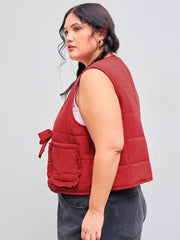 Reversible Cotton-blend V-Neck Printed Vest Curve & Plus