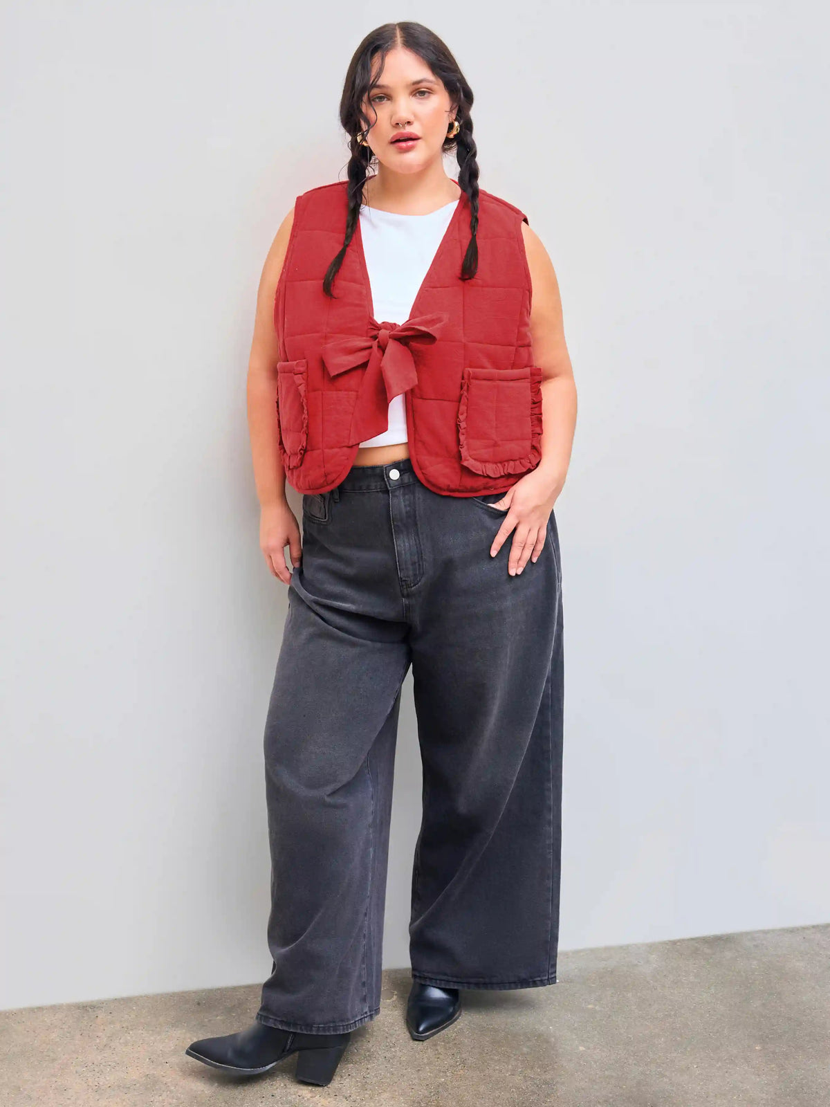 Reversible Cotton-blend V-Neck Printed Vest Curve & Plus