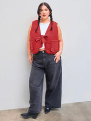 Reversible Cotton-blend V-Neck Printed Vest Curve & Plus