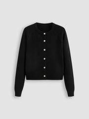 Knit Round Neckline Solid Button Cardigan