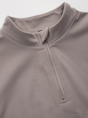 CIDERBUTTER™ High Neck Solid Zipper Active Short Sleeve Top