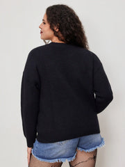 Knit Round Neckline Pumpkin Graphic Oversized Long Sleeve Top Curve & Plus