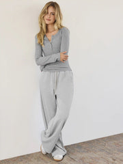 Solid Rib V-neck Long Sleeve Tee
