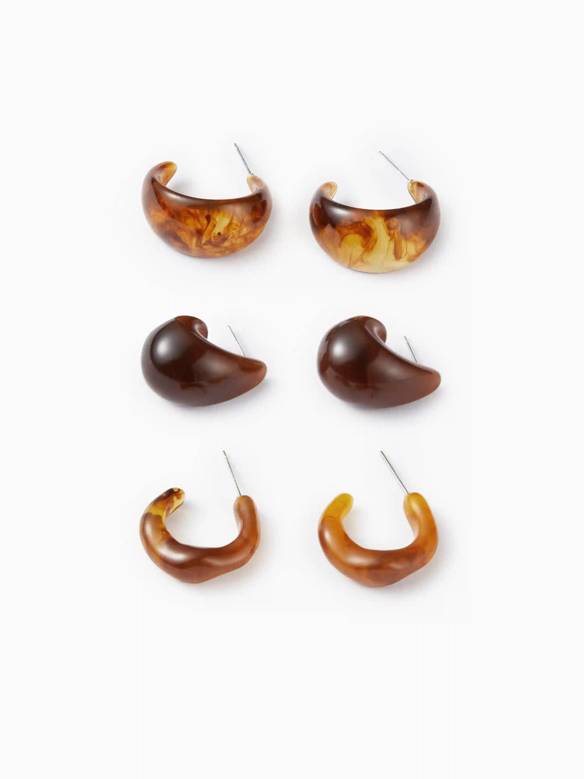 3 PAIRS TORTOISESHELL STUD EARRINGS