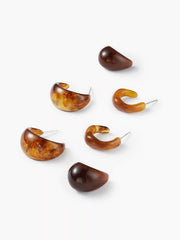 3 PAIRS TORTOISESHELL STUD EARRINGS